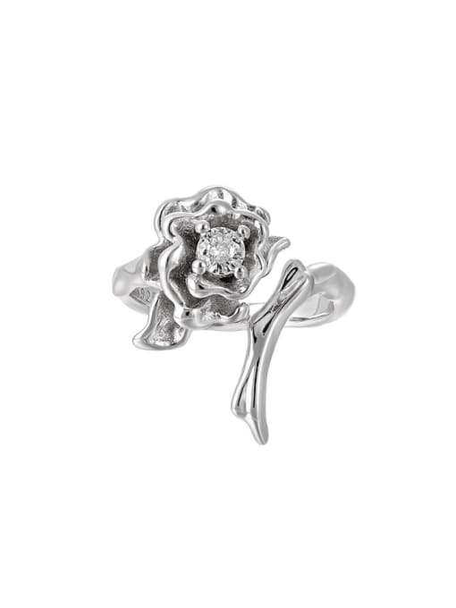 Platinum [adjustable size 15] 925 Sterling Silver Flower Vintage Band Ring